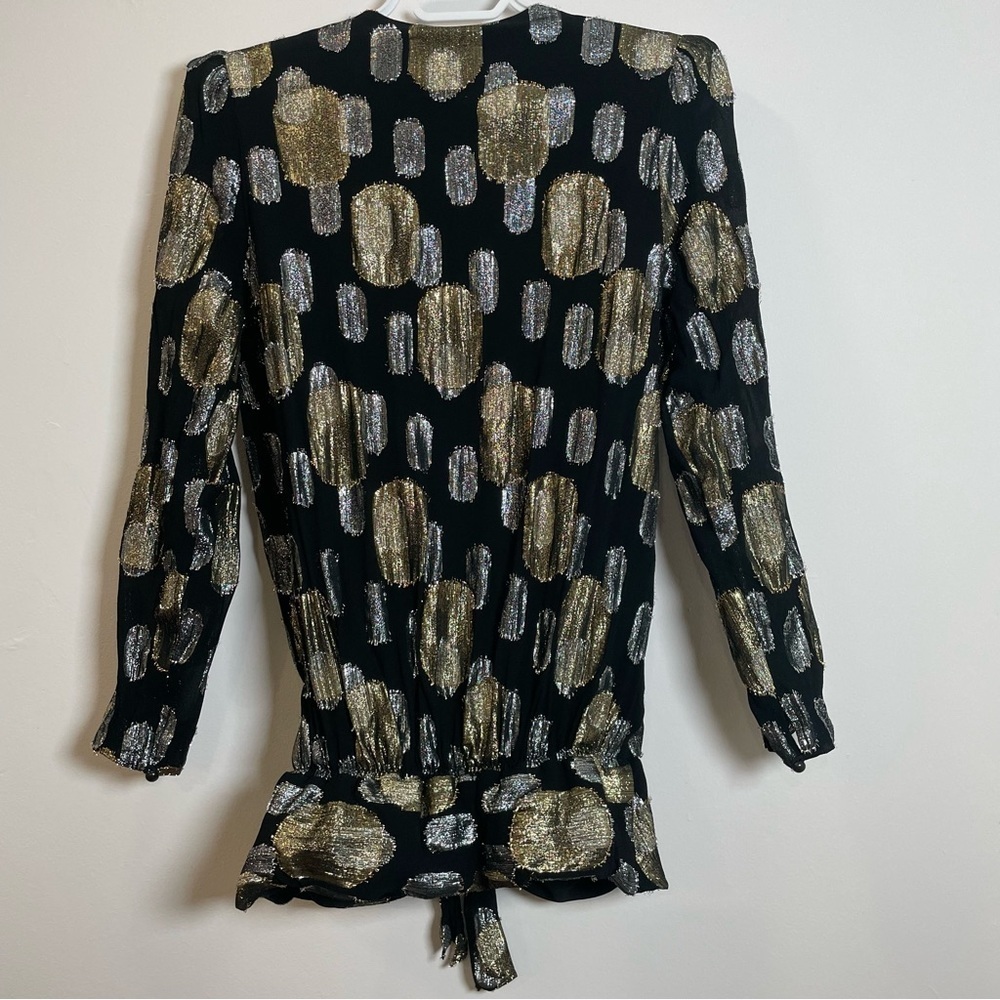 Nu Mode Sz 9 Vintage Y2K Metallic Top Padded Shoulders Tie Elastic Waist Retro - Picture 5 of 13